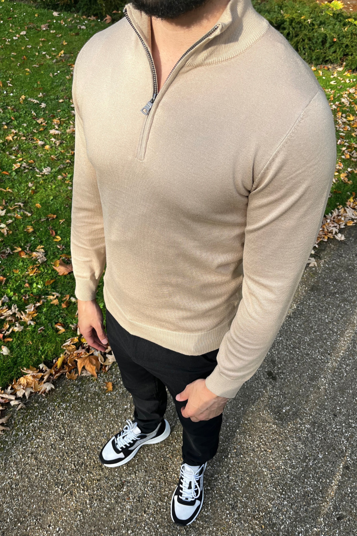Faro Half Zip Sweater - Beige