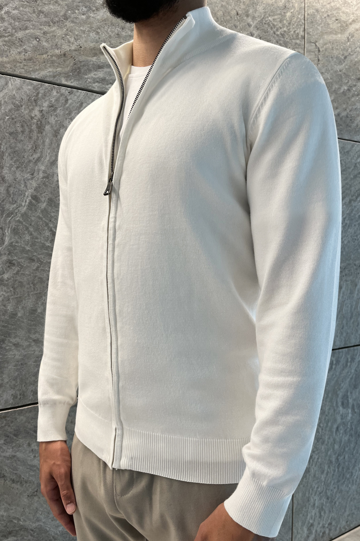 Faro Full Zip Sweater - Hvid