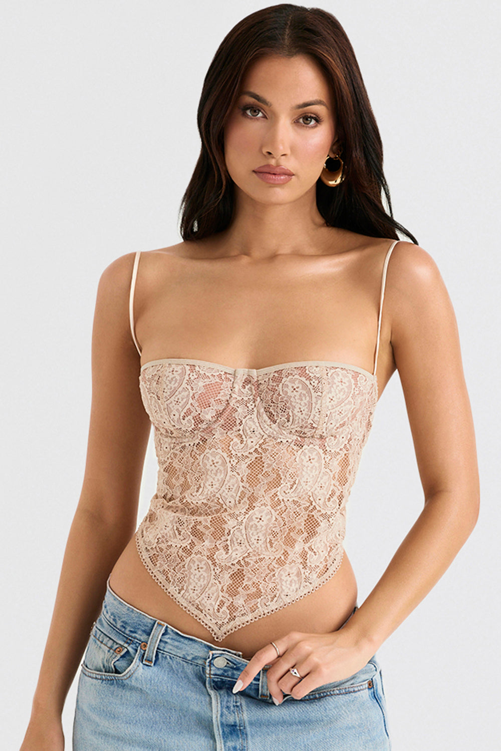Cremefarvet paisley blonde top