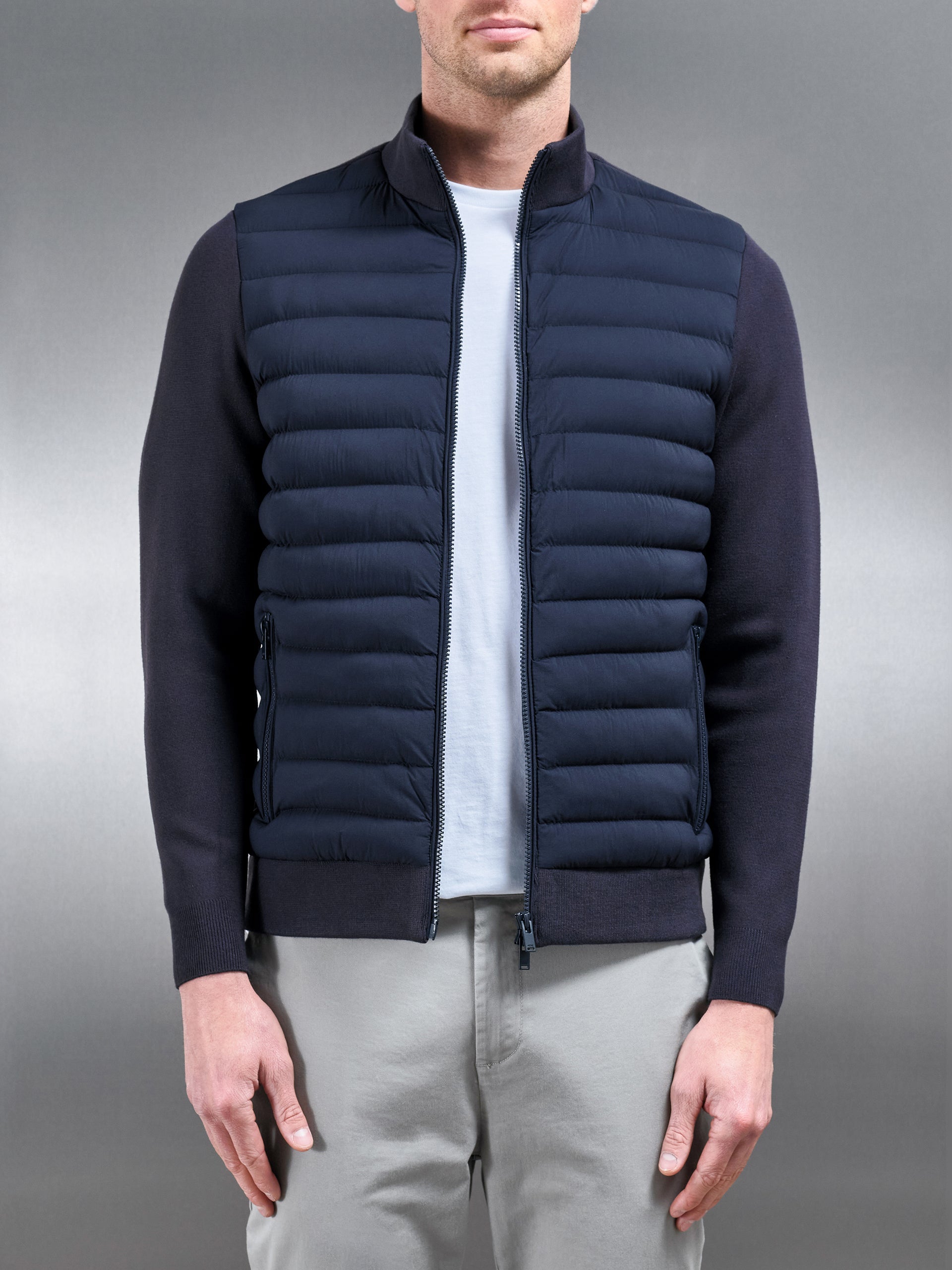Hybrid Quilted Strikket Jakke i Navy